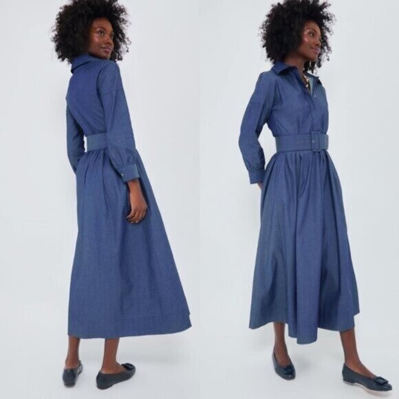 Tuckernuck x India Hicks NEW Blue Chambray Comporta Classic Maxi Dress XL - Picture 2 of 10
